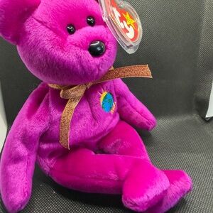 TY Beanie Baby Millennium Bear 1999 Magenta Pink Y2K Plush Retired